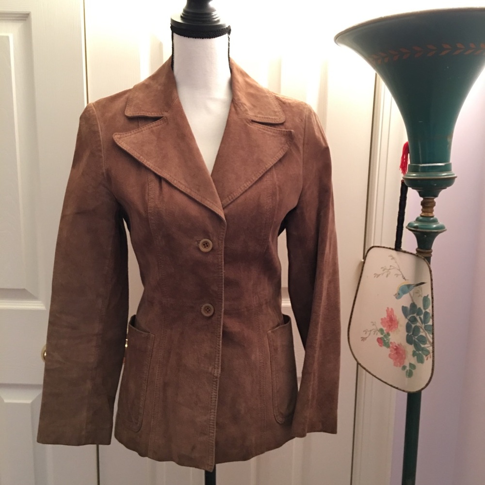 Nordstrom skinny fitted tan suede blazer jacket
